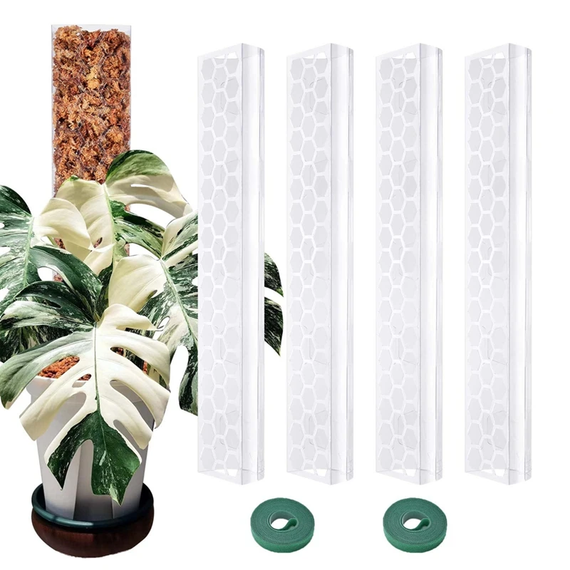 

A96K-4 Pcs 17 Inch Plastic Moss Pole For Plants Monstera,Designed Specifically For Climbing Plants, Stackable Plant Support