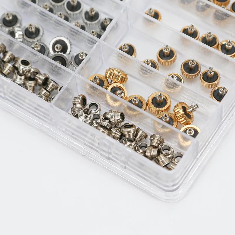 160PCS Assorted Silver Gold Watch Crown Replacement Waterproof Down Screw Copper Bronze Link Accessories Assortment Part Kit