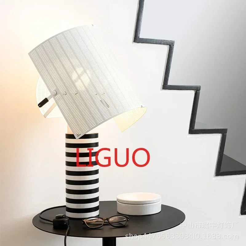 Modern Stripe Grid Shogun Table Lamp, Desk Light, Quarto, Sala de estar, Exposição, Hotel, Arte LED, Branco e Preto Lâmpadas, Designer