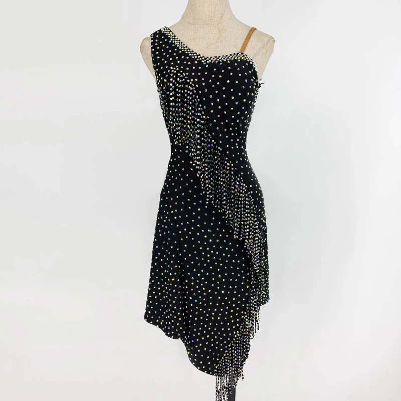 

Latin Competition Dance Skirt Women Shining Design Standard Latin Dance Wear Premium Black Rumba Chacha Samba Dancing Dress