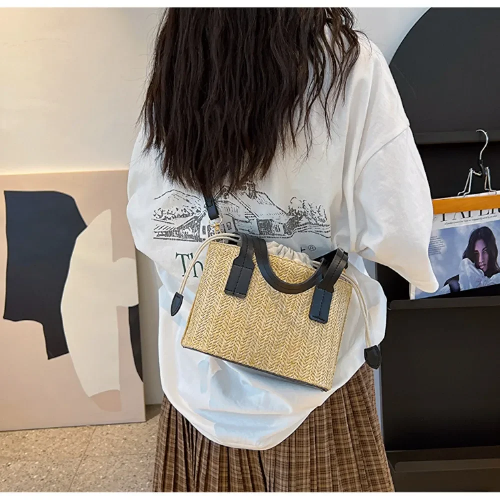 Bolso tejido de paja con forma cuadrada para mujer, bolsa de viaje para playa, novedad