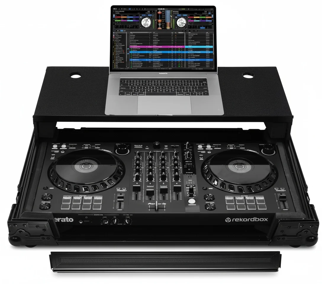 

DJ Equipment Case, Aluminum Flight Case, Turntable Storage Box, Mixer DJ Rack Fit for PIONEER and DENON, Heavy Duty EVA Foam