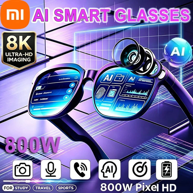 Gafas Inteligentes Xiaomi con IA, Cámara de Grabación HD 8K de 800W, Fotos, Vídeos, Llamadas de Voz, Traducción… — oferta en AliExpress