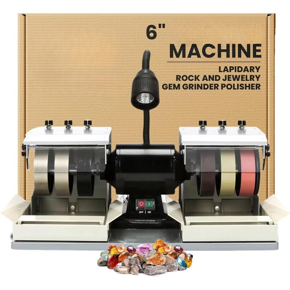 

Полировальный станок для драгоценных камней Cab с алмазными кругами, LED-лампой и системой подачи воды