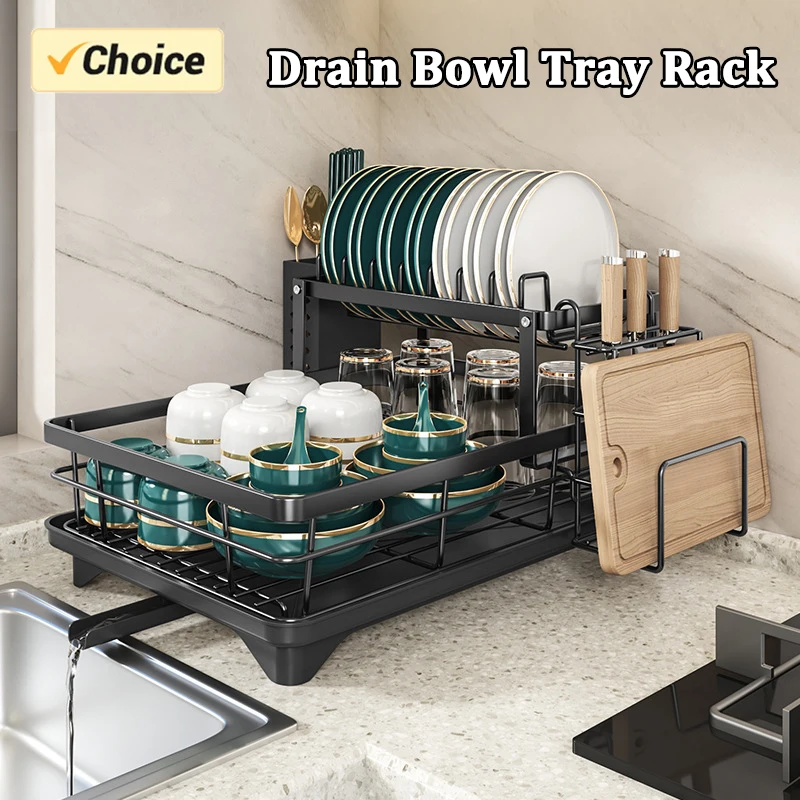 Two-Tier Kitchen Storage Rack For Bowls Plates Dishes Countertop Drying Organizer Household Multifunctional Space-Saving Shelf