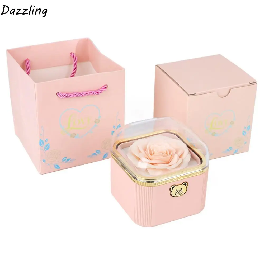 

Креативная милая раскладная коробка для ожерелья, романтическая пылезащитная коробка для хранения ювелирных изделий-сюрпризов, пластиковая автоматическая вращающаяся коробка для розы, юбилей