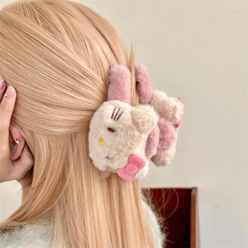 Sanrio Hello Kitty Plush Hair Clips Cute Anime Cartoon Women Fashion Bow Bundled Hair Hair Accessories Shark Clip Holiday Gifts