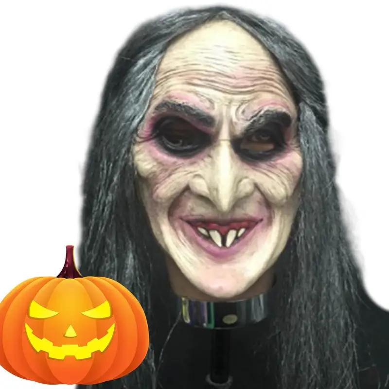 Halloween Látex Face Cover com Cicatriz De Cabelo, Velha Bruxa Cabeça Capa, Assustador