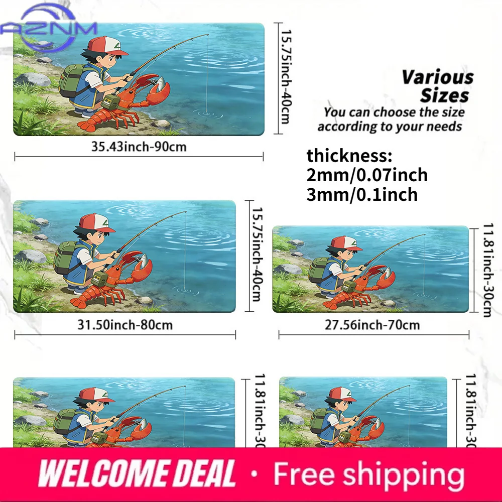 Pokemon Ash Fishing Scene Gaming Mouse Pad Non-Slip Desk Mat