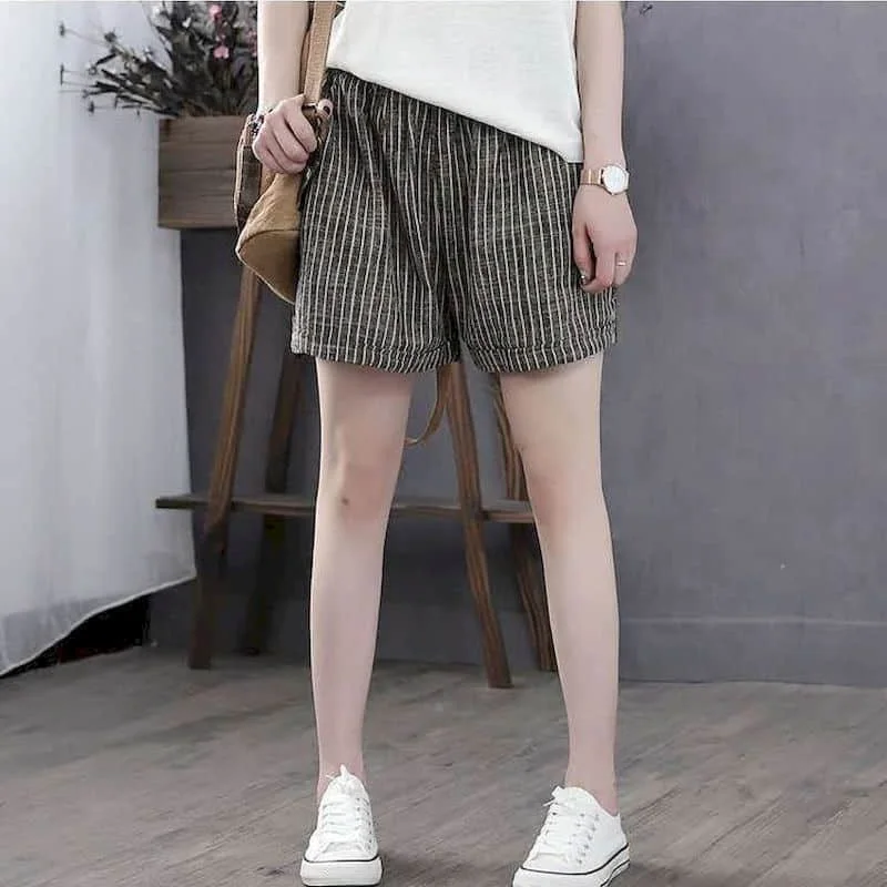 Cotton Linen Shorts Women Summer oversized Korean Style Wide Leg Shorts Casual Vintage Elastic Waist Short Pants Women Clothing