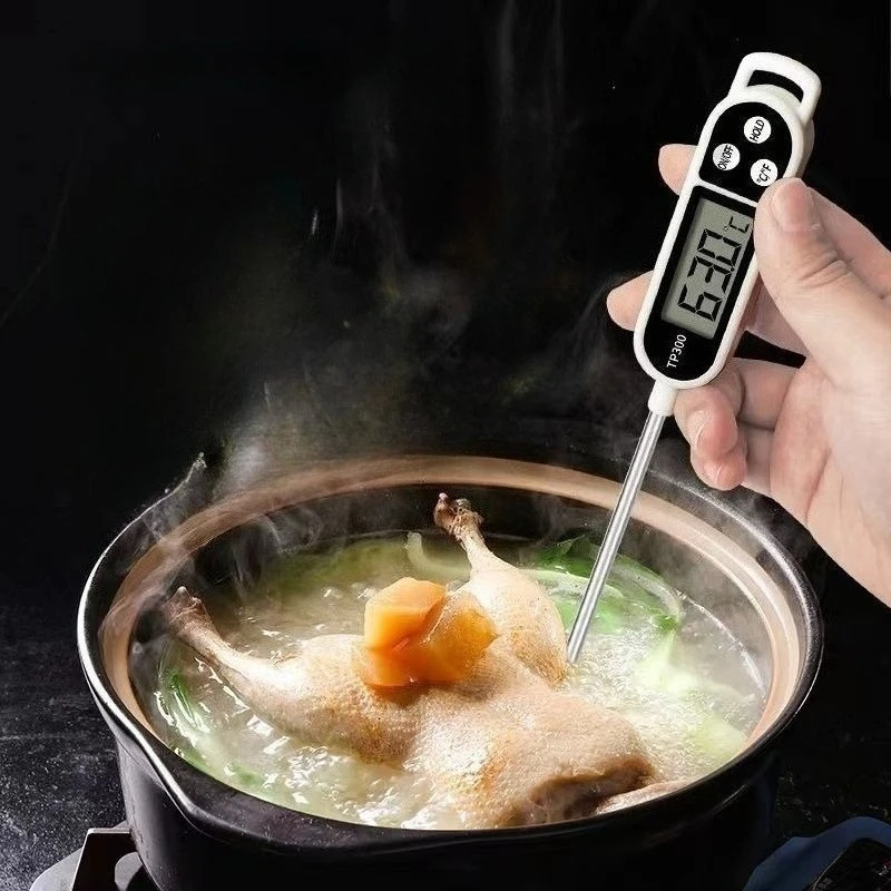 1Pc Food Thermometer, Kitchen Accessory, Dormitory Essential, Instant-Read Meat Thermometer, Accurately Measures Oil and Water Temperature, Essential Kitchen Accessory (Button Batteries Not Included, Please Purchase Lr44 Button Batteries for Installation and Use)