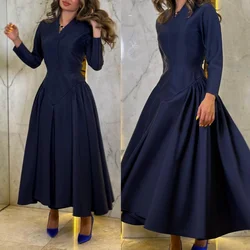 Customized Simple V-neck A-line Anke Length Prom Dresses Draped s Formal Occasion Gown quinceanera dresses فستان سهرة نسائي اعرا