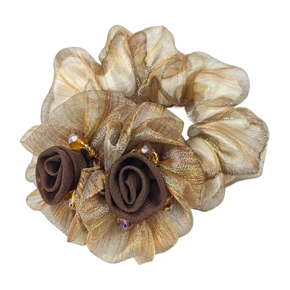 Chouchous d'été à fleurs coréennes, chouchous pour cheveux, côlon doux, filet de gaze, fleur, bande en caoutchouc, couvre-chef, accessoires de cheveux à la mode