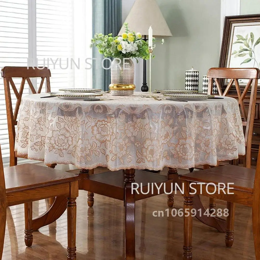 Round Table Cloth PVC Waterproof Oil-proof Tablecloth Tea Coffee Table Cover for Wedding Party Decor Diameter 152/180/200/210cm