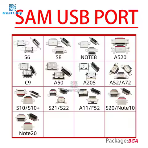 10pcs USB Port Dock Connector for Samsung Galaxy S8 NOTE8 A520 A50 A11 S20 S21 S22 Note20 Charging Charger Plug Parts