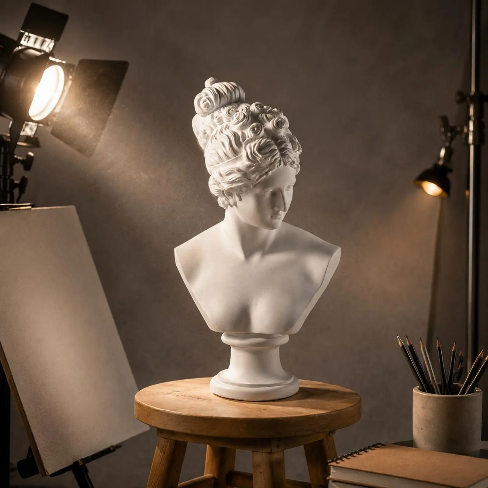 

Resin Bust Figurine Artisanal Look Female Deity Bust Art Display Sculpture Minimalist Roman Woman Statue for Photo Photo Session