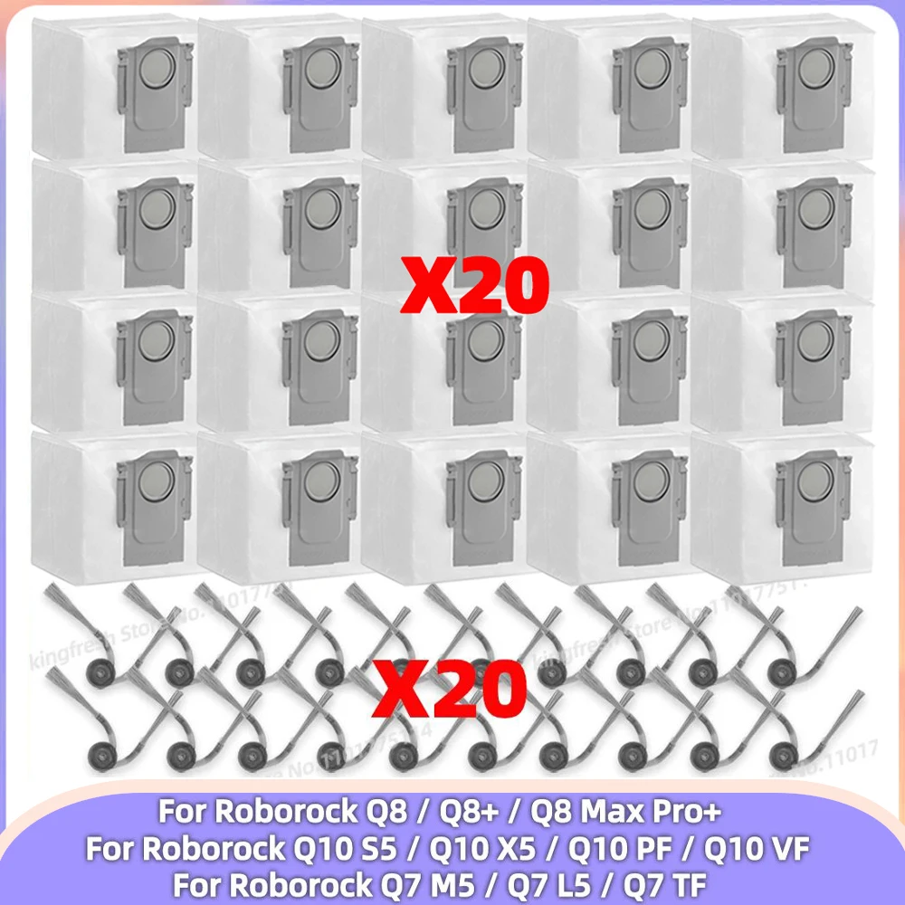 Compatible avec Roborock Q7 M5 / Q7 L5 / Q7T+ / Q7B / Q7 TF / Q10 S5 / Q10 X5 / Q10V+ / Q10 PF / Q10 VF / Q8+ / Q8 Max Pro+ Pièces d’aspirateur Sac à poussière Brosse latérale