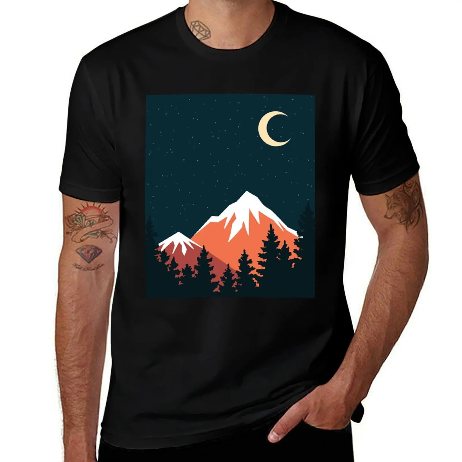 

Simple Night Sky Mountain Landscape T-Shirt anime t shirts oversize man t shirt graphic T-Shirt