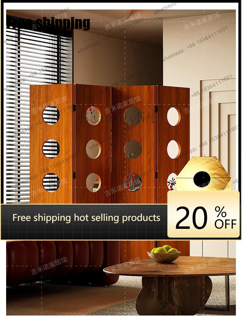 LD medieval screen round hole hollow partition background wall simple folding mobile partition customization