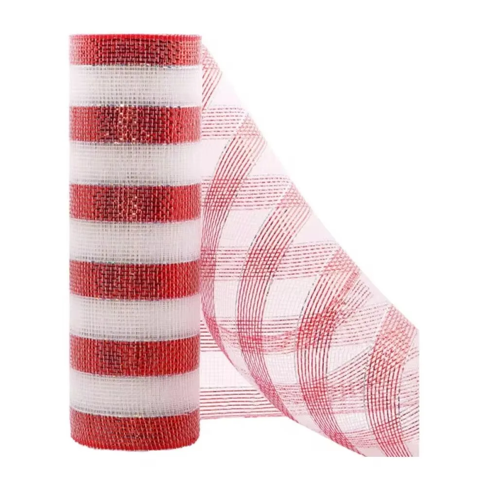 26x10cm halaman DIY merah & putih permen tongkat dekorasi buatan tangan Natal karangan bunga pohon garis Mesh bahan membuat ornamen natal