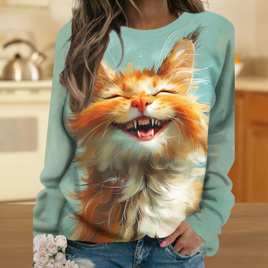 

Women's Long-Sleeved T-Shirt for Fall Loose-fitting Casual Long-Sleeved Top Cartoon Animal Print OverSize Women's Clothing