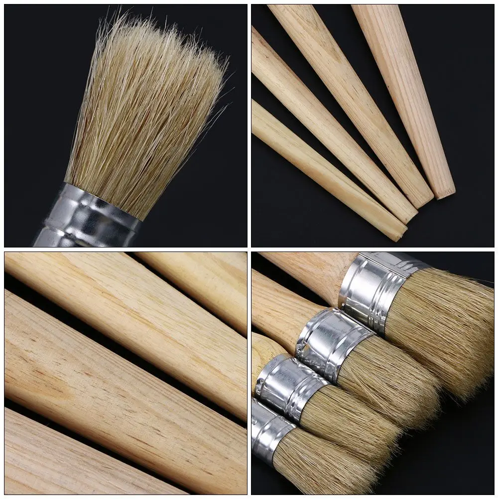 2Pcs Round Craft Artist Durable Practical Paint Brushes Wax Paint Brush Bristles Furniture Watercolor Oil Painting Tools