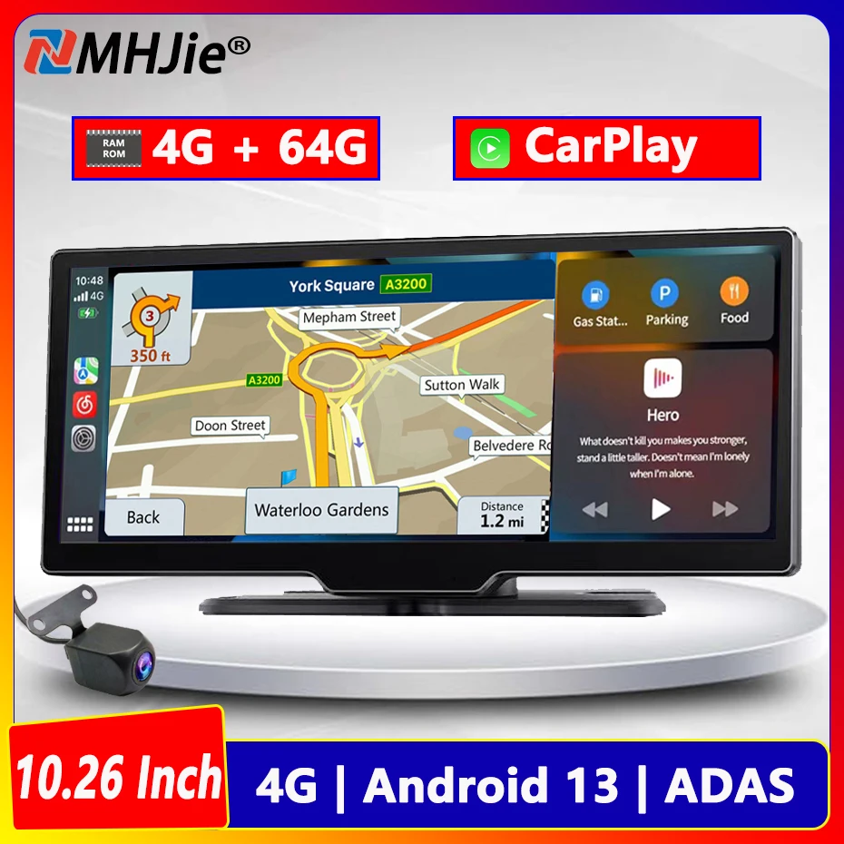 10.26''Android 13 Dash Cam 5.1 Bluetooth ADAS GPS Navigation FM AUX 24H Parking Monitor 4G Car DVR Video Recorder Dashboard