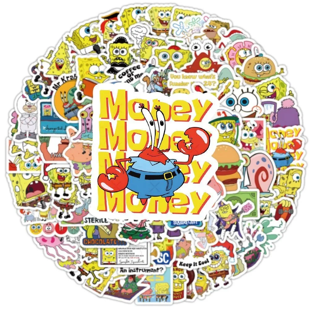 100pcs Cute SpongeBob & Patrick Stickers –Waterproof Vinyl Decals for Phone, Luggage & Scrapbooking. Cartoon DIY Decoration Gift