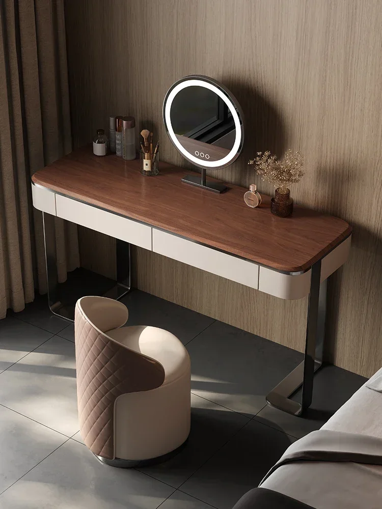 Italian Walnut Grain Solid Wood Dresser Desk Integrated, Designer New Modern Light Luxury Bedroom Dressing Table