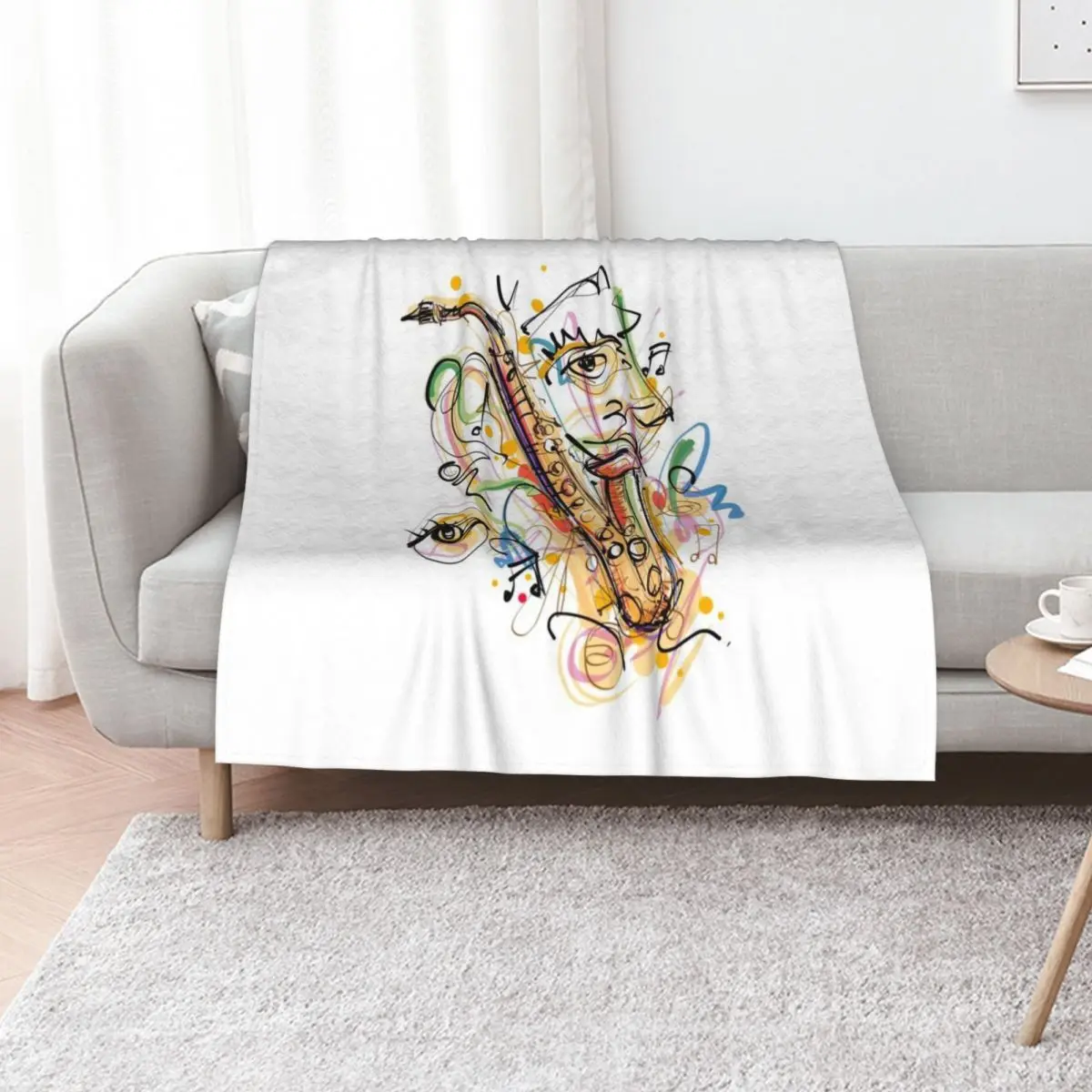 Colorful Saxophone Throw Blanket Cozy Napping Blanket Gift for Mom Dad