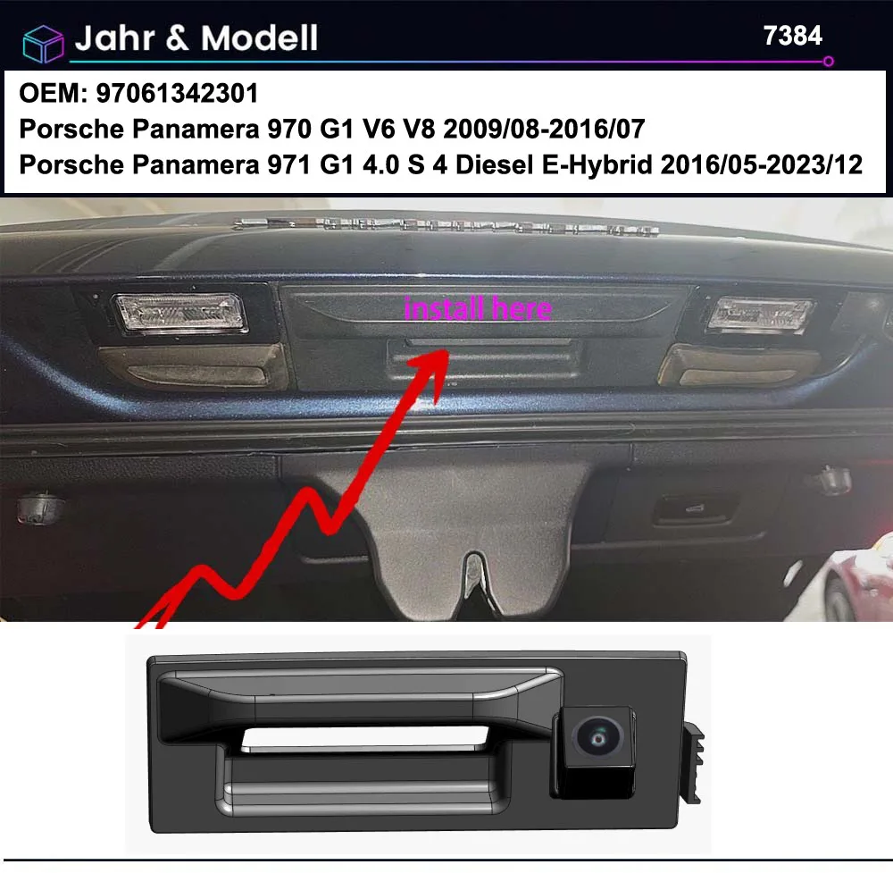 HD Trunk Handle Car Rear view camera for Porsche Panamera 970 G1 V6 V8/Porsche Panamera 971 G1 4.0 S 4 Diesel E-Hybrid