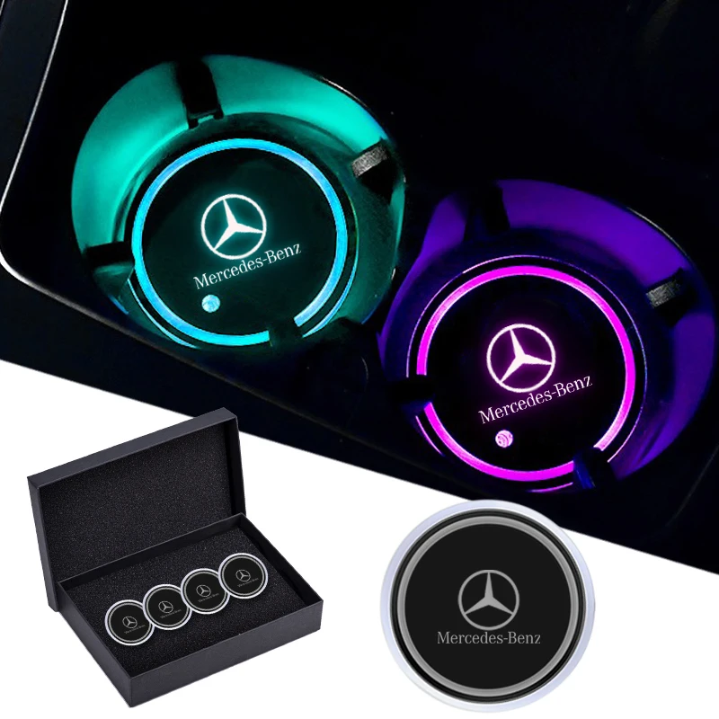 Car Luminous Water Cup Pad LED Atmosphere Light for Mercedes Benz Maybach W204 W205 W211 W21 C260 E300 W205 W212 AMG Accessories