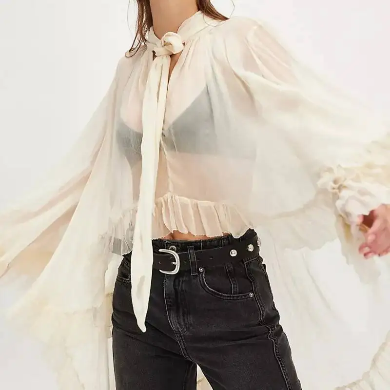 Women Sexy Hoodie With Flared Sleeves Bow Tie Top Loose Comfortable Fashionable And Elegant Suitable For Casual Beach Vacation view 5