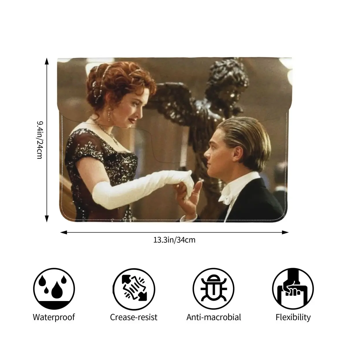 Titanic Movie Jack And Rose Design PU Leather Horizontal Laptop Sleeve Shockproof Soft Lining Notebook Case 13 Inch