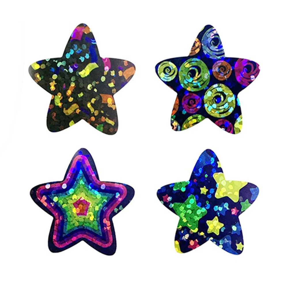 500pcs/roll Holographic Color Star Stickers for Wall Crafts Classroom Teachers Supplies for Kids Reward Foil Star Label Stickers