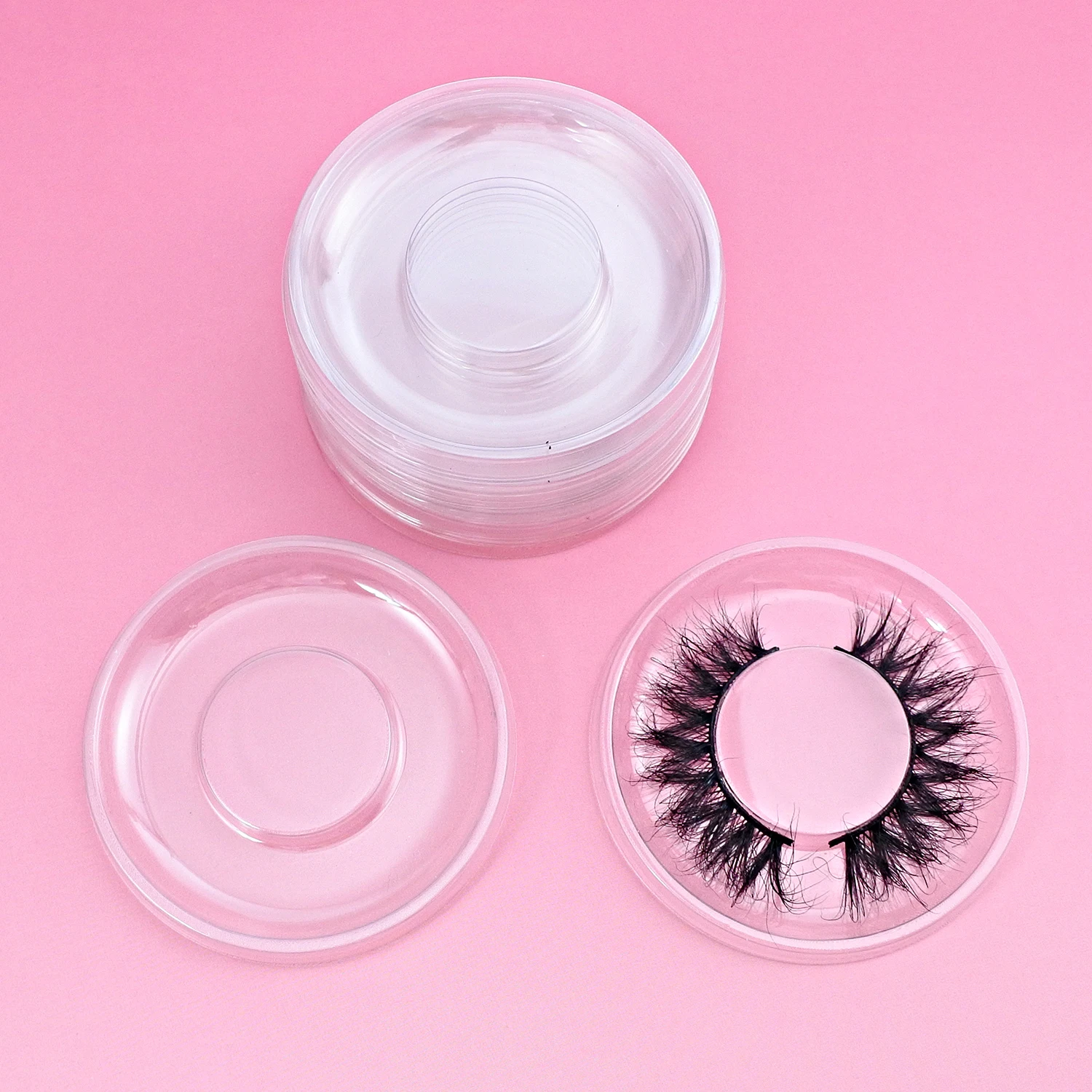20-100Pcs Round Eyelash Tray Holder Plastic Eye Lash Trays Lid for False Eyelash Case Empty Holder Box Packaging Box Container