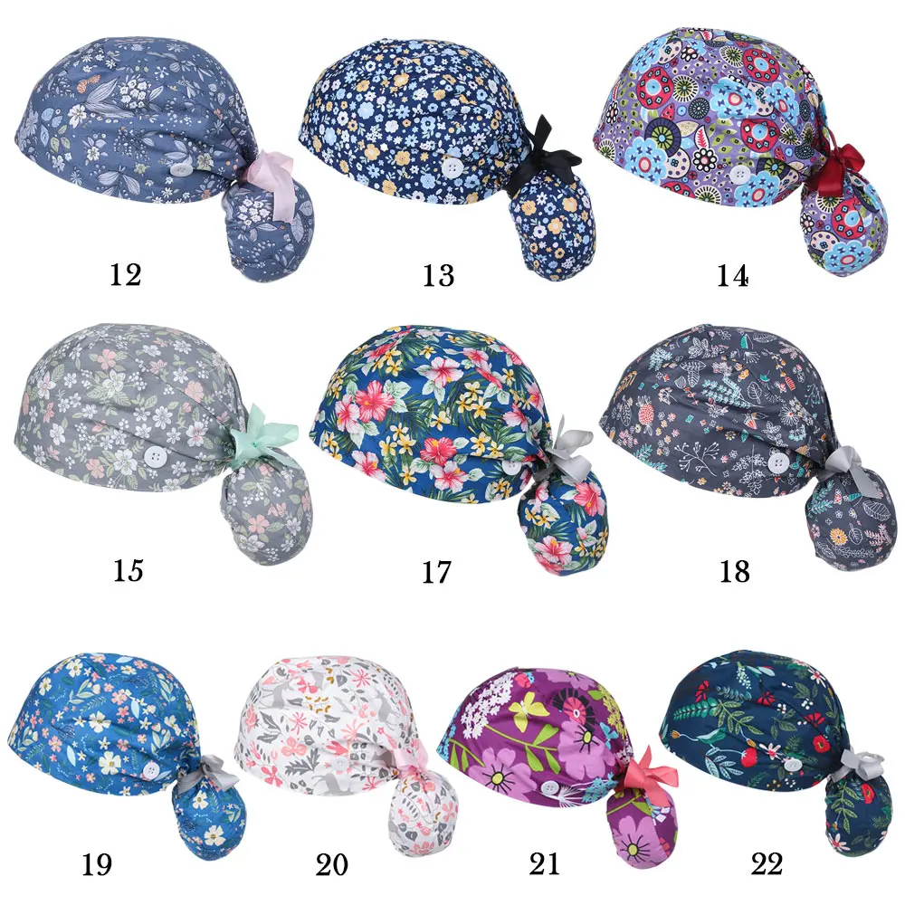 One Size Tie Back Hats Cotton Ponytail Holder Long Hair Cap Working Cap With Button Working Hat