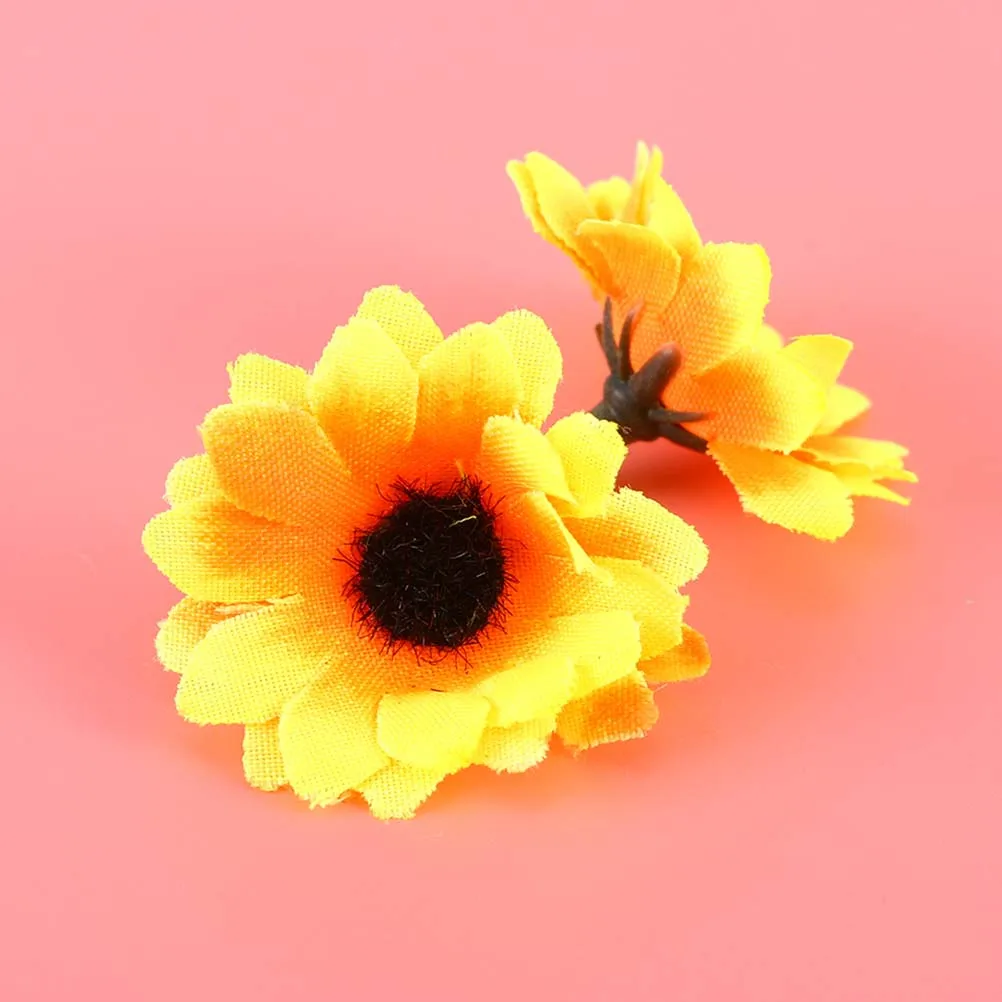 

200pcs Lifelike Artificial Plastic Sunflower Heads Wedding Party Festival Decor Centerpieces Hair Clips Hats Easy
