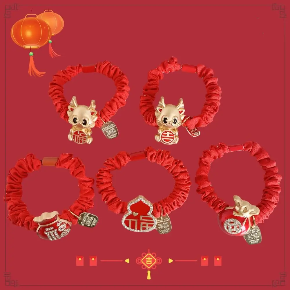 New Year Mascot Red Hair Rope Child Headwear New Year Headwear Chinese New Year Hair Scrunchie Ponytail Holder Mascot Dragon