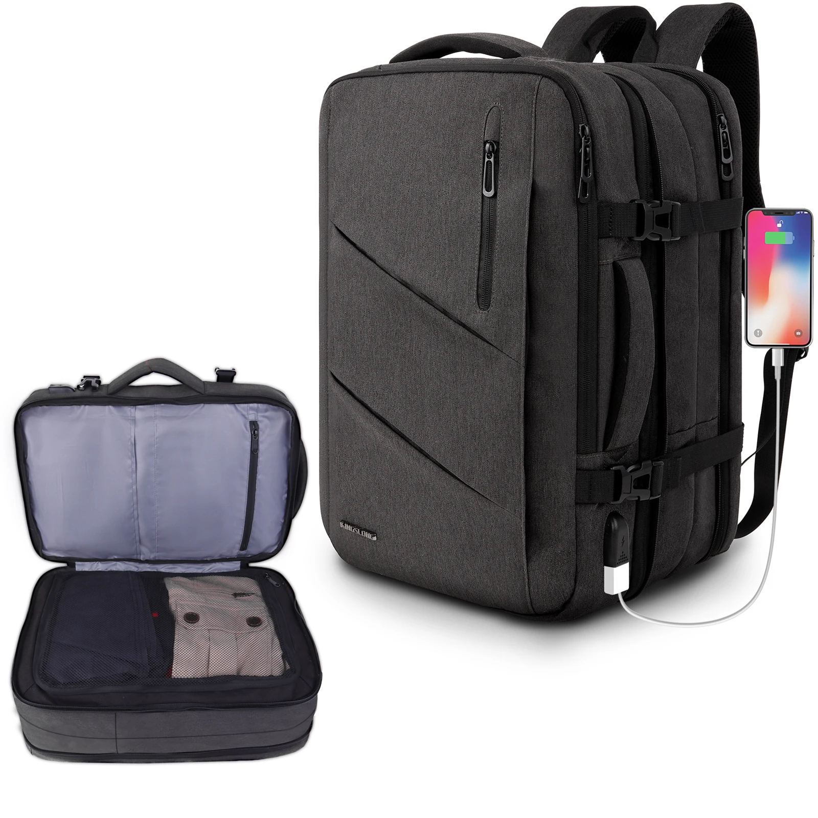 KINGSLONG-mochila para ordenador portátil de negocios para hombre, bolsa USB expandible, 18 pulgadas, gran capacidad, impermeable, viaje, exterior