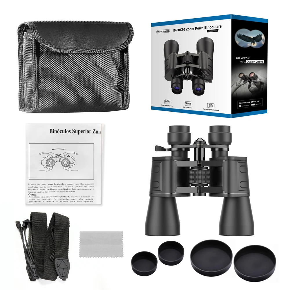 APEXEL 10-30X50 HD Binoculars Large View Optics Telescope Lens with Clear Low Light Vision Roof Binoculars for Travel Hunting