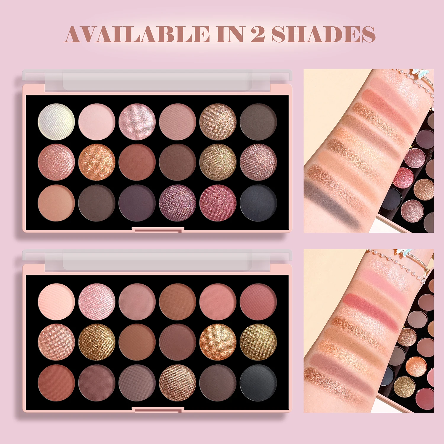 18-kleuren oogschaduwpalet - matte, glanzende en natuurlijke afwerking |   Waterdicht en zweetbestendig |   Langdurig, hoog pigment |   Perfect