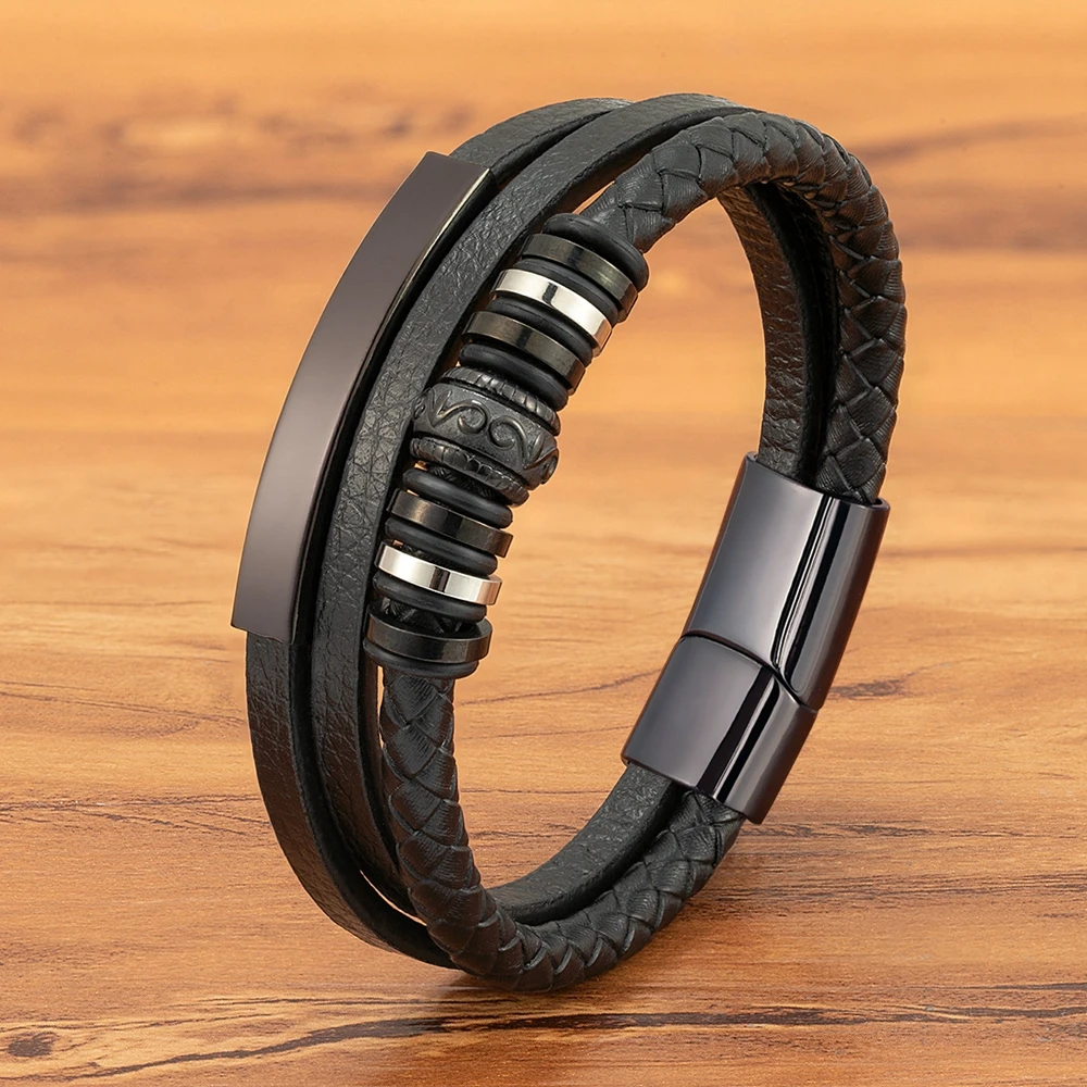 

XQNI Stainless Steel Genuine Leather Men Bracelet Black/Brown Color Multi-Layers Accessories Jewelry For Male Female Couple Gift