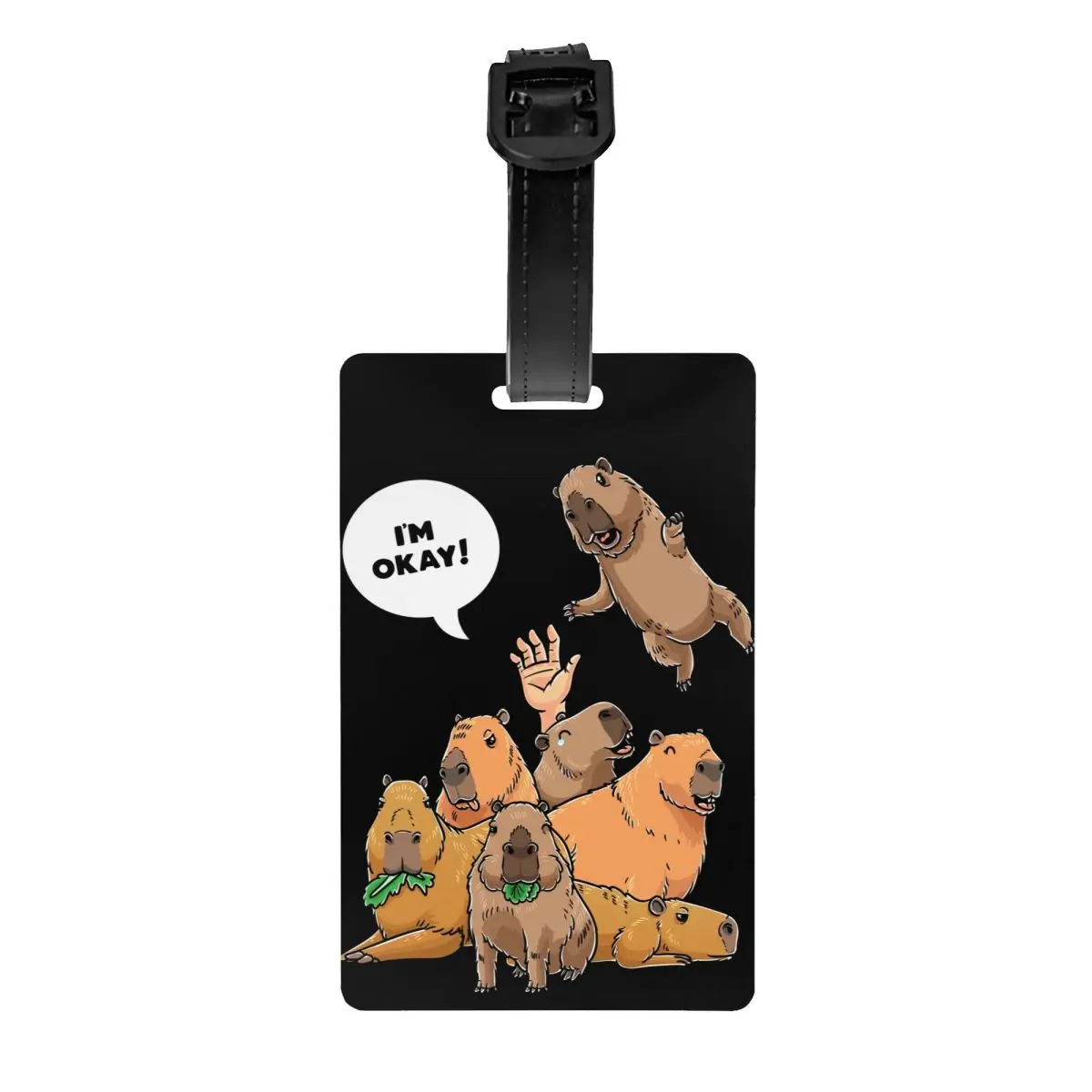 Custom I'm Okay Funny Capybara Rodent Lover Luggage Tag Privacy Protection Baggage Tags Travel Bag Labels Suitcase