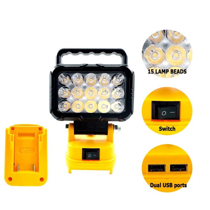 

15 бусин светодиодный рабочий фонарь портативные фонари лампа прожектор факел для Dewalt 18 В 20 В литий-ионный аккумулятор для освещения рабочего места мастерская