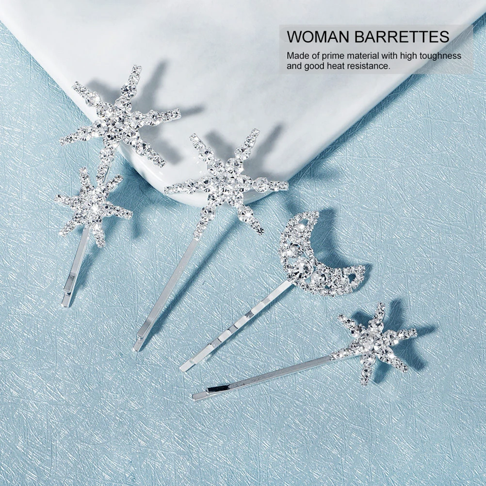 

4 pcs One-length Clip Alloy Hair-clips High Toughness Woman Barrettes Rhinestone Headdresses Novel Stylish Bride