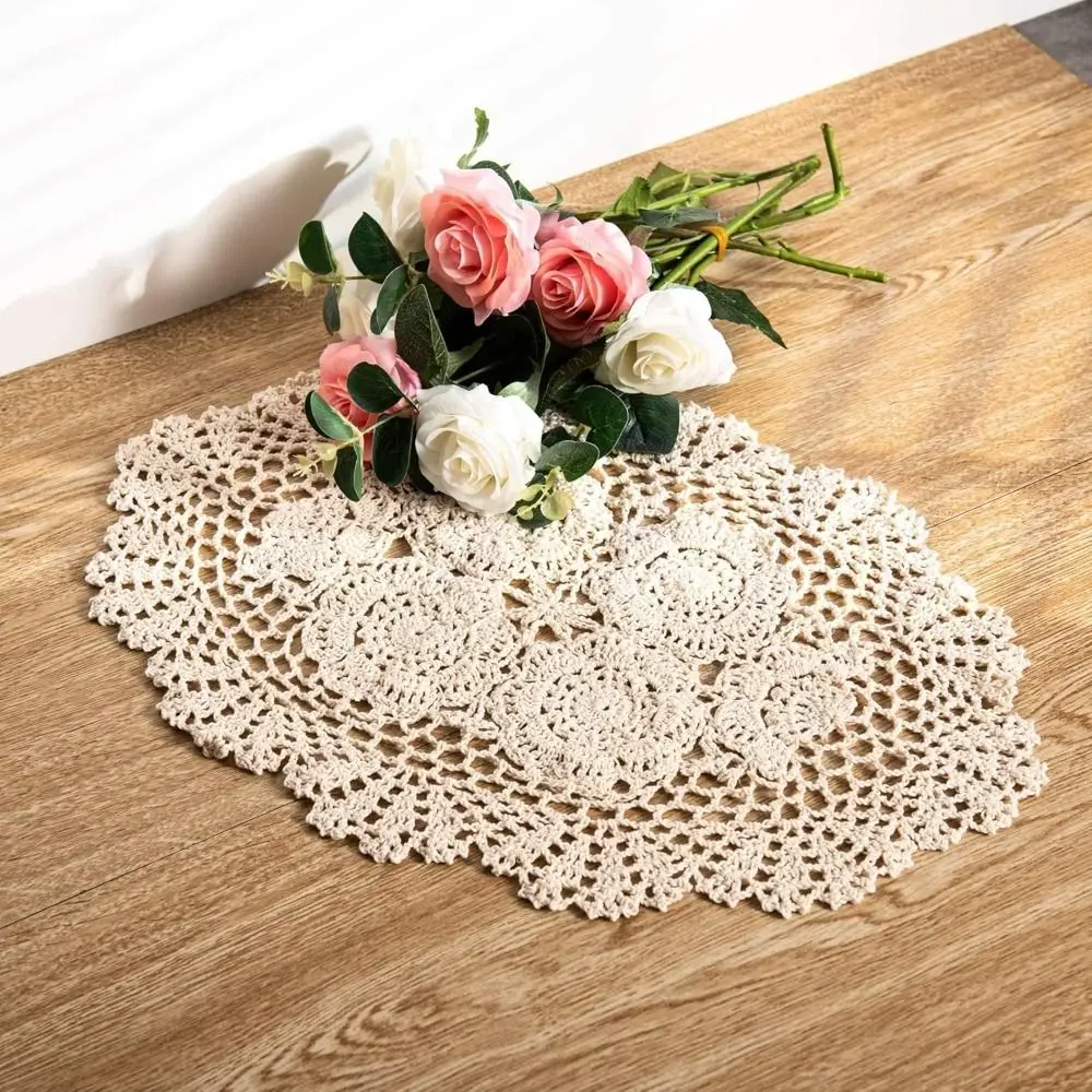 New Vintage Crocheted Doilies Shabby Chic Handmade Crochet Placemet Round Oval Wedding Event Decor