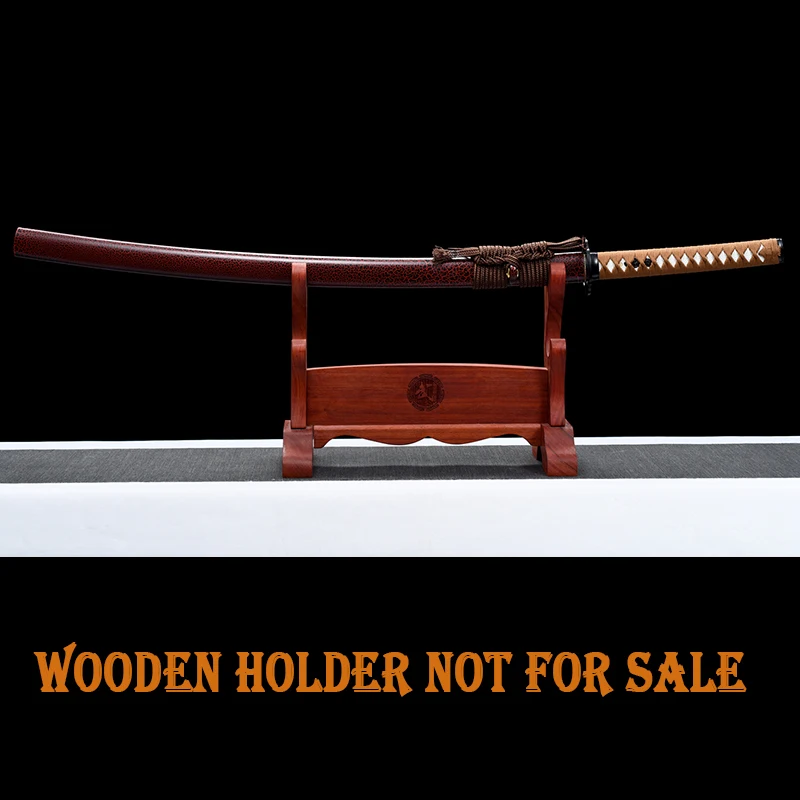 Handed Quality Wooden Sword, Japanese Iaido Training Sword, Samurai Katana, Stage Props, Dark Red Lacquer Saya, Home Decor