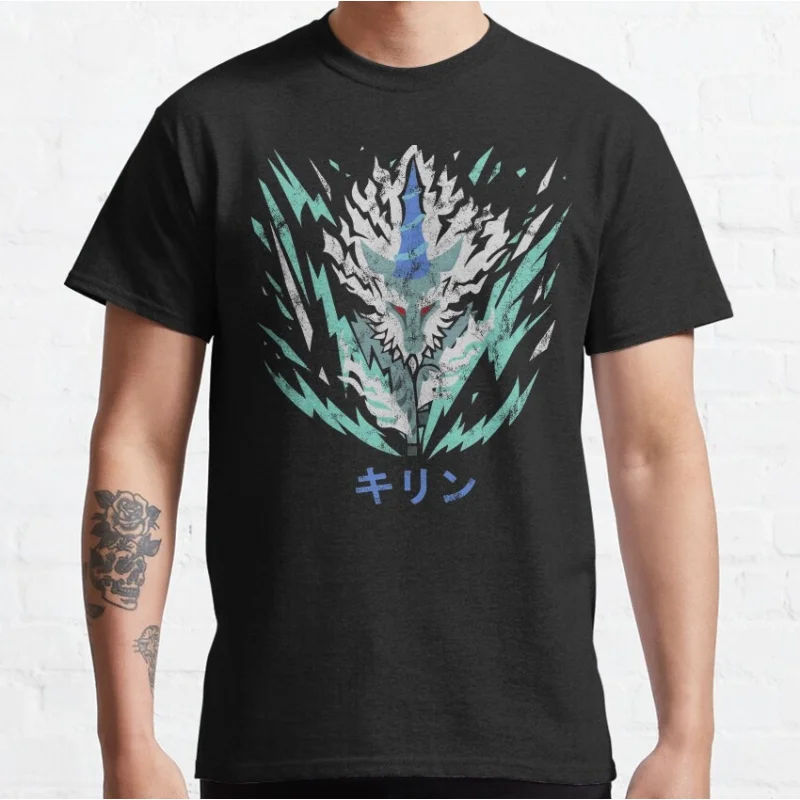 

Monster Hunter World Kirin Kanji Icon gift t shirt Cartoon Videogame MHW Graphic tee 100% cotton Y2K Clothes All size tops