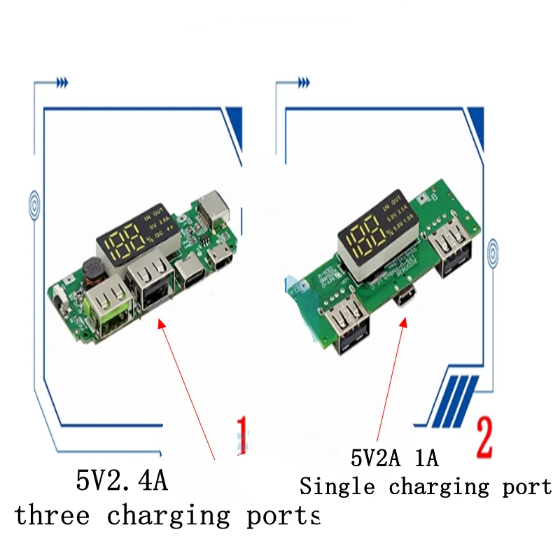 1PCS-5PCS Écran LED double USB 5V 2.4A 18650 Lithium Battery Digital Display Charging Module Three charging ports 5V 2.4A 2A 1A